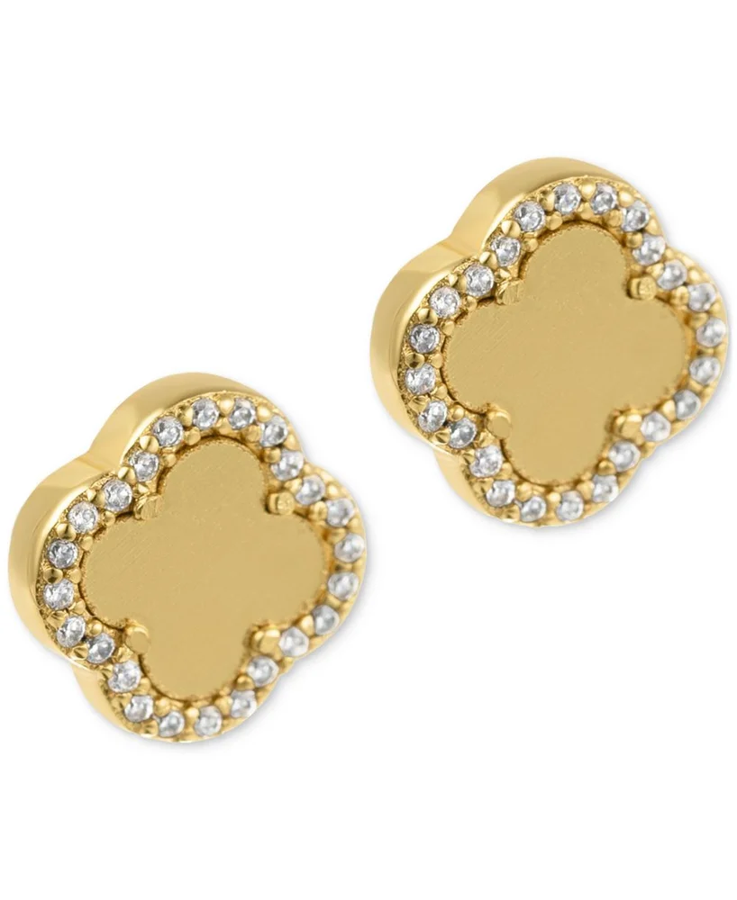 Gold Crystal Halo Matte Center Clover Earrings