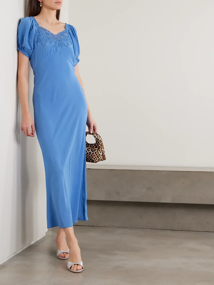 Ilaria lace-trimmed silk midi dress