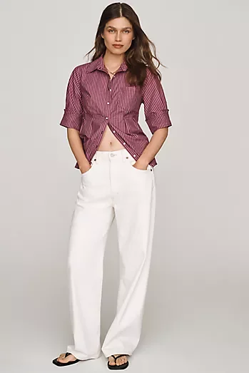 Maeve Cotton Contrast Buttondown Shirt