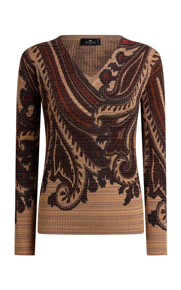Patterned Knit Wool-Blend Top