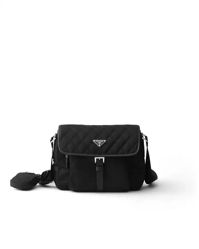 Medium Quilted Re-Nylon Shoulder Bag With Saffiano Leather Trim