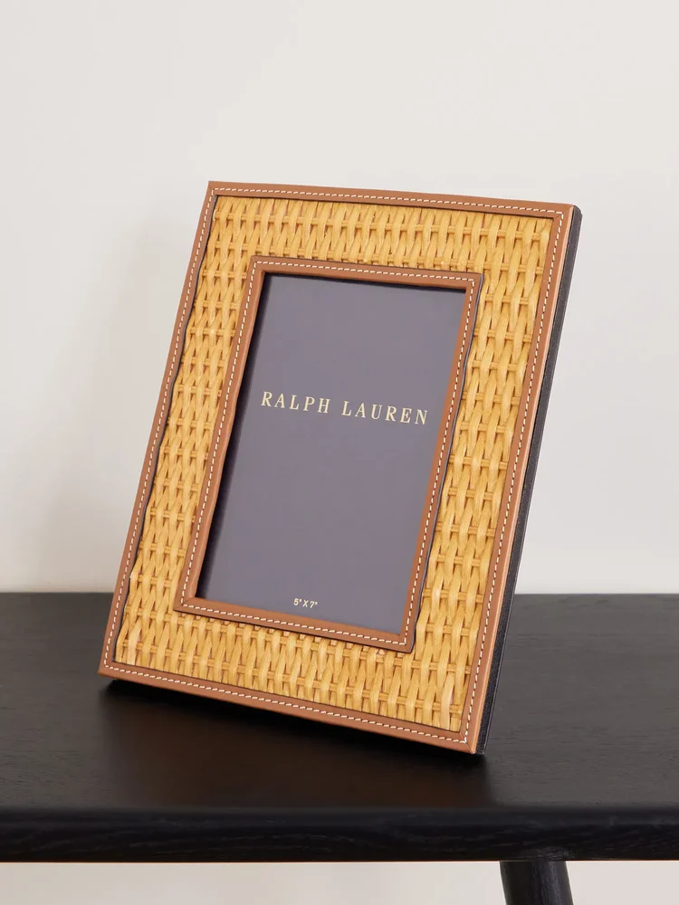 Bailey leather-trimmed woven rattan frame