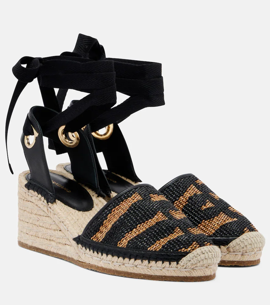 Animal-print raffia espadrille wedges