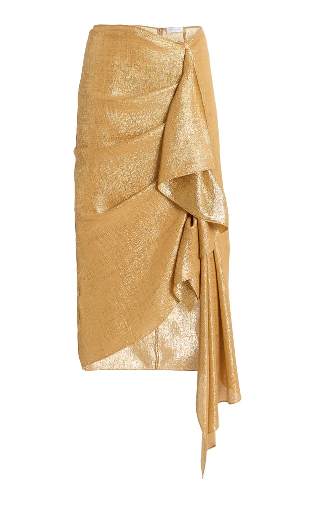 Asymmetric Georgette Lamé Midi Skirt