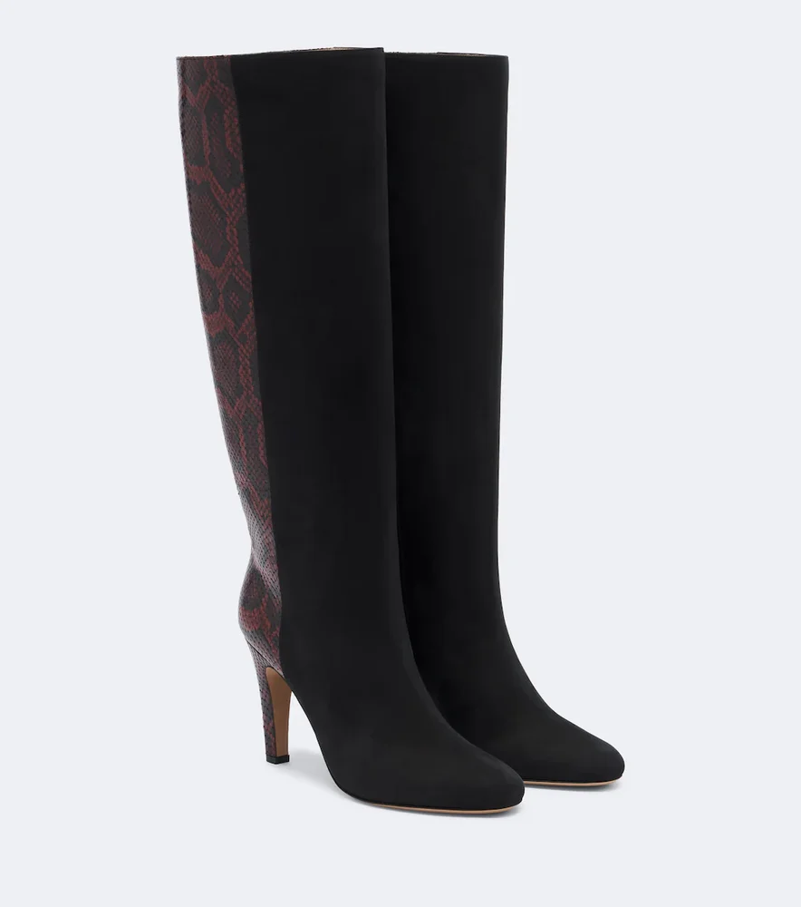 Leather and suede knee-high boots