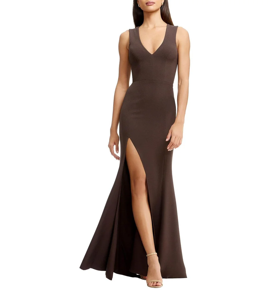 Sandra V-Neck High Slit Fitted Gown