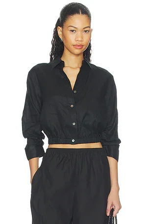 Theory Linen Fixed Sleeve Cropped Shirt