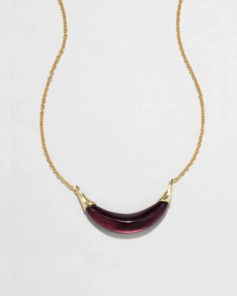 Gold Capped Crescent Lucite Necklace- Black Cherry