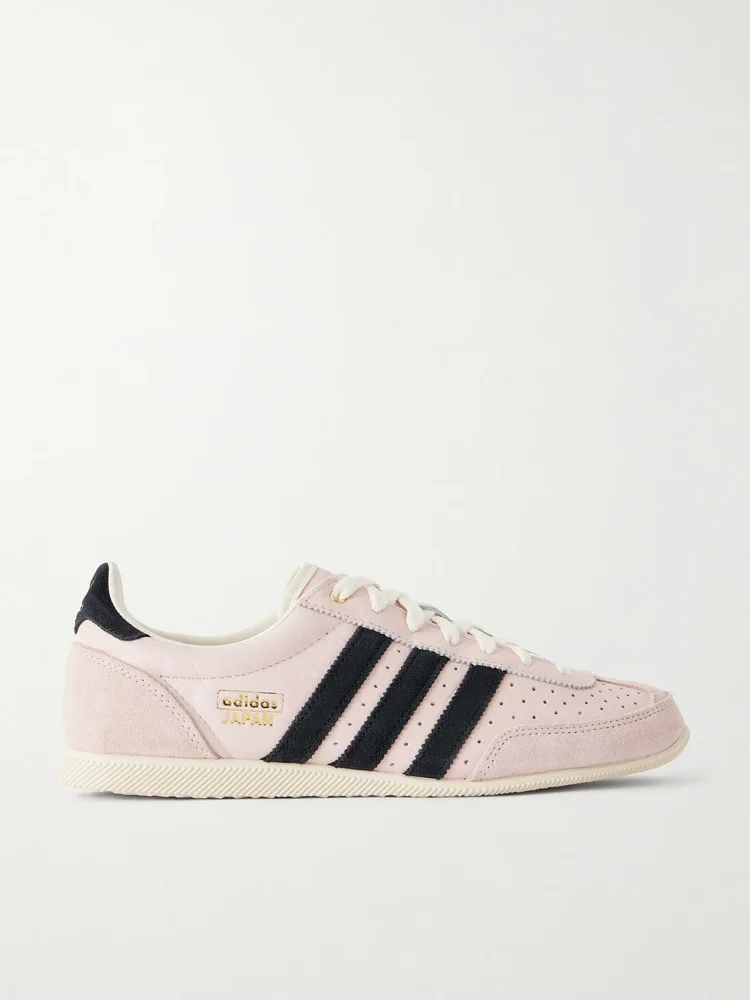 Japan lace-up suede-trimmed leather sneakers