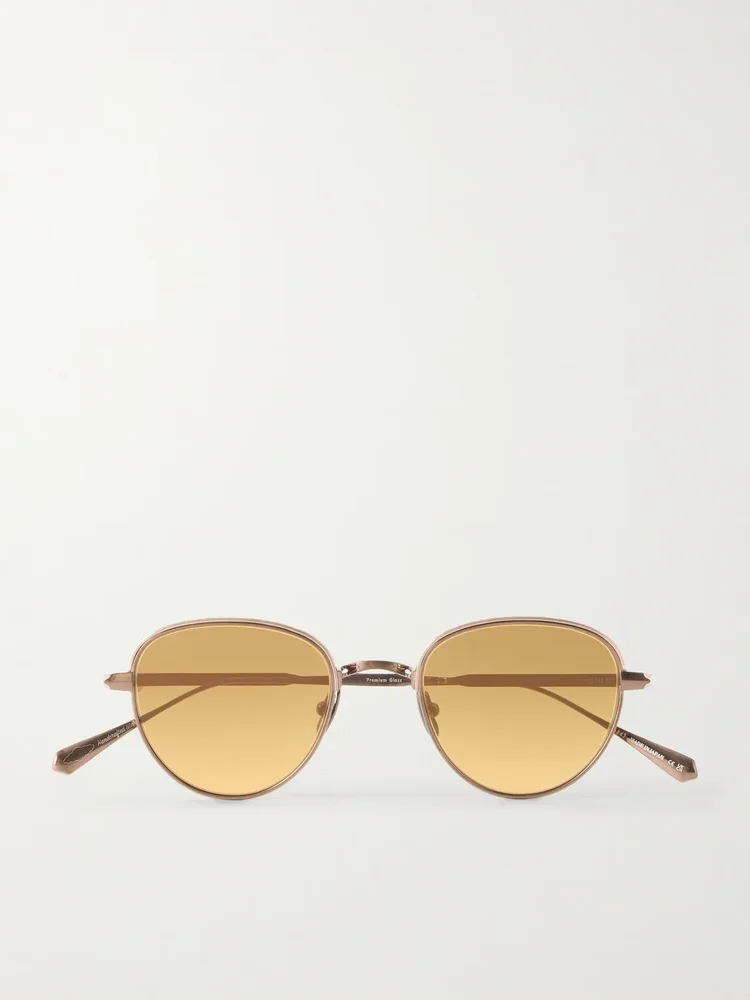 Wells J Round-Frame Bronze-Tone Titanium Sunglasses