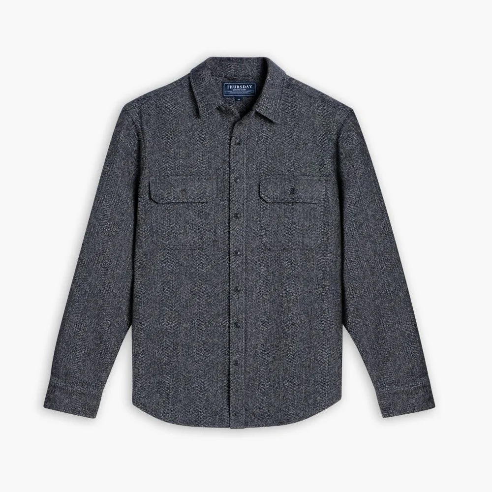 Men's Summit Flannel Shirt in Blue Herringbone - Thursday