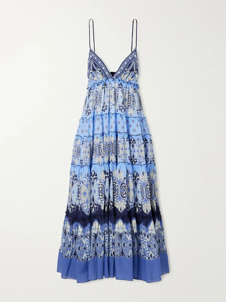 Nymph tiered printed cotton maxi dress