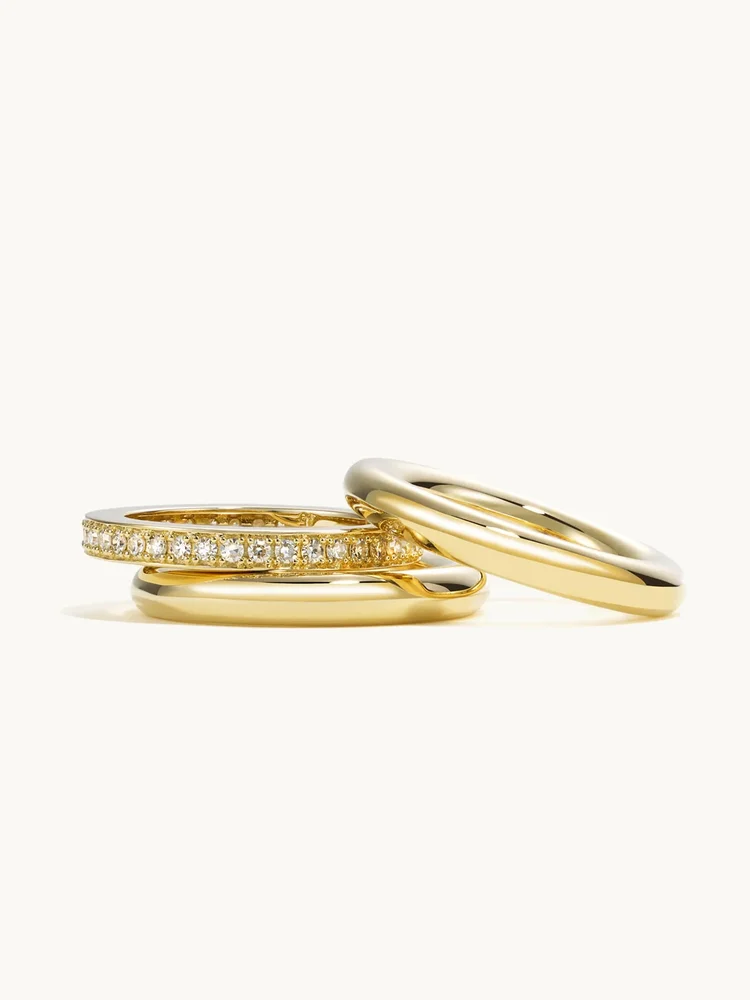 Triple Gold and Diamond Pinky Ring Stack