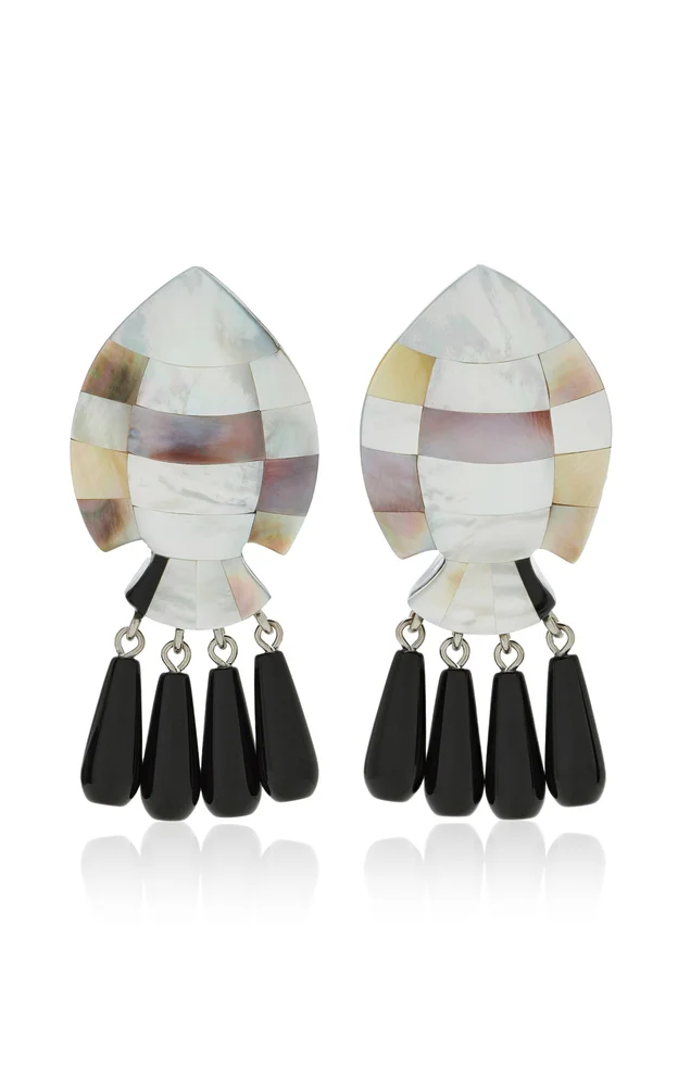 Exclusive Ondine Mother of Pearl Onyx And Resing Earrings