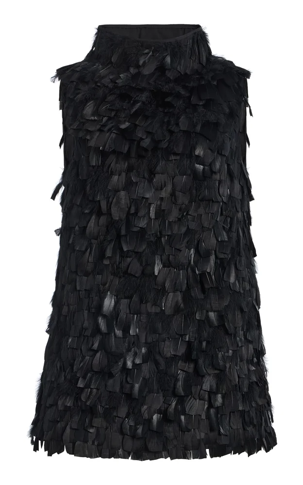 Karlene Feather-Embellished Crepe Mini Dress