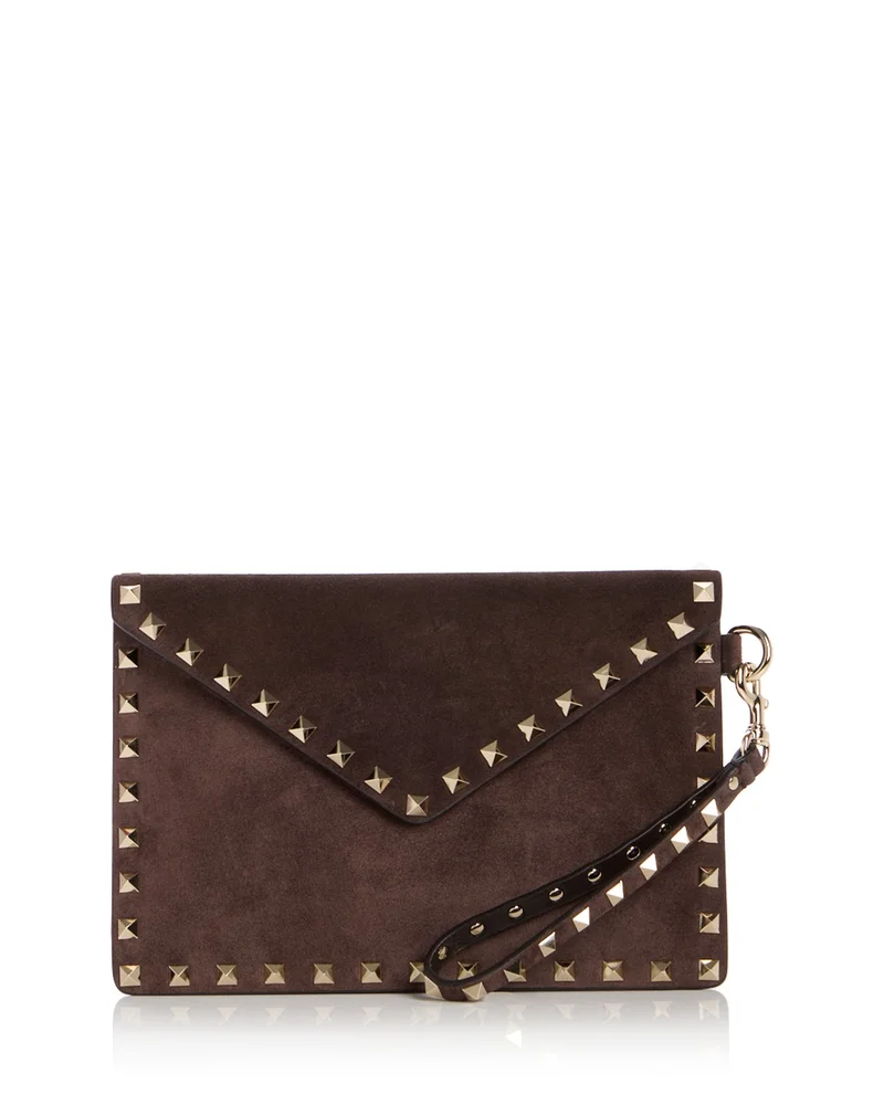 Rockstud Medium Suede Flat Pouch