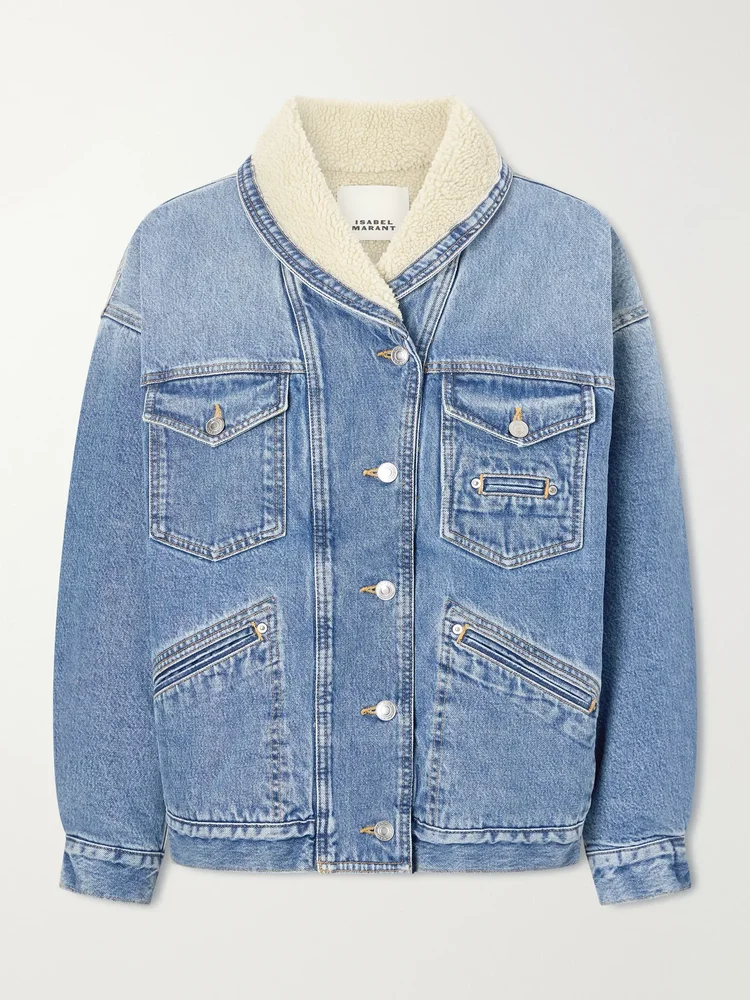 Pimia plush-trimmed denim jacket