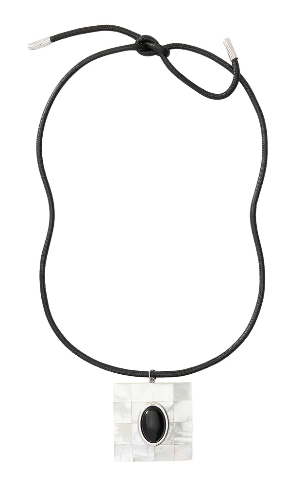 Chamonix Rhodium-Plated Brass Mother of Pearl and Onyx Necklace
