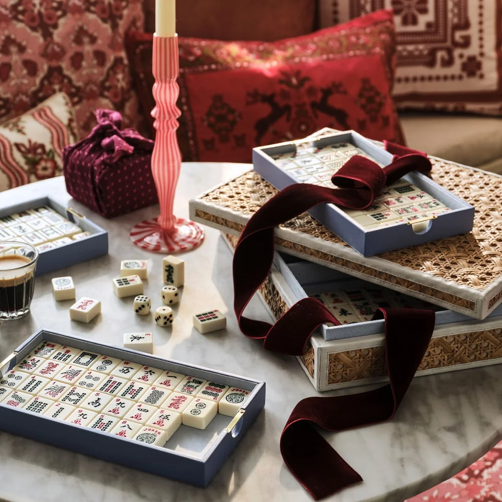 Mahjong Set in Cane & Leather