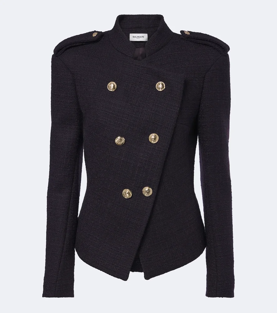 Double-breasted wool-blend tweed jacket