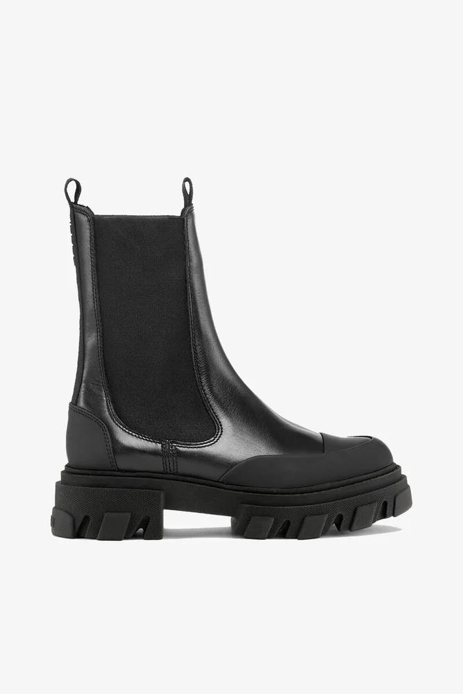 Cleated Mid Chelsea Boots in Black