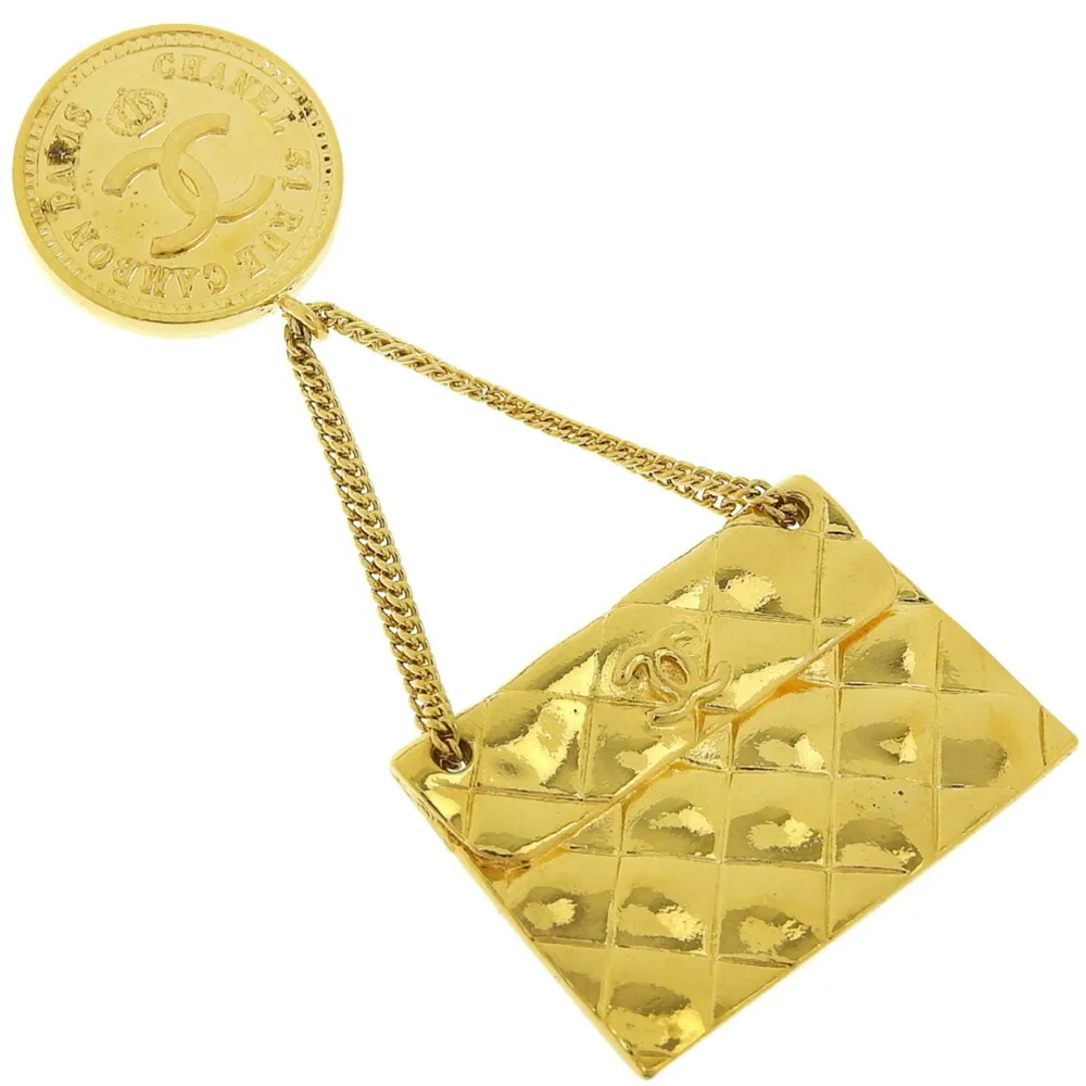 chanel Matelasse Bag Motif Brooch Metal Gold Plated