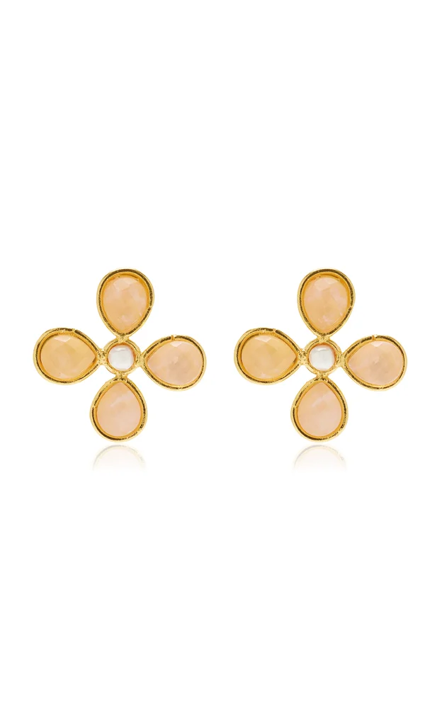 Pansy Golden Brass Pink Quartz Earrings