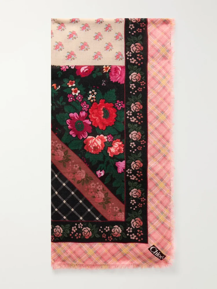 Printed cashmere and wool-blend scarf