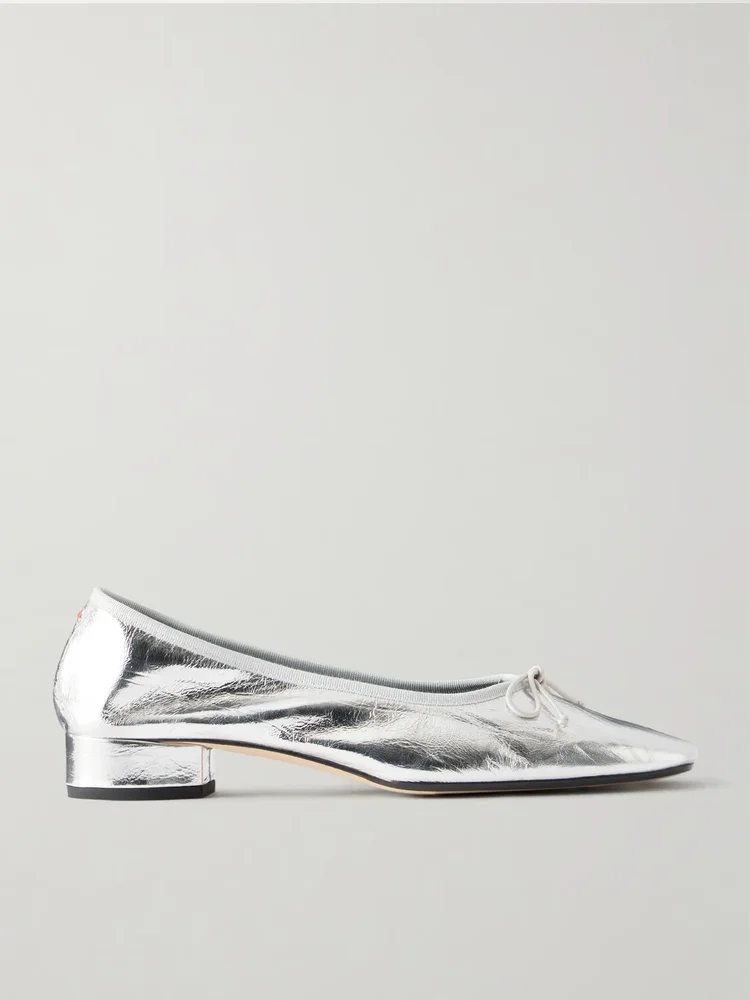 Onda bow-detailed crinkled metallic leather pumps