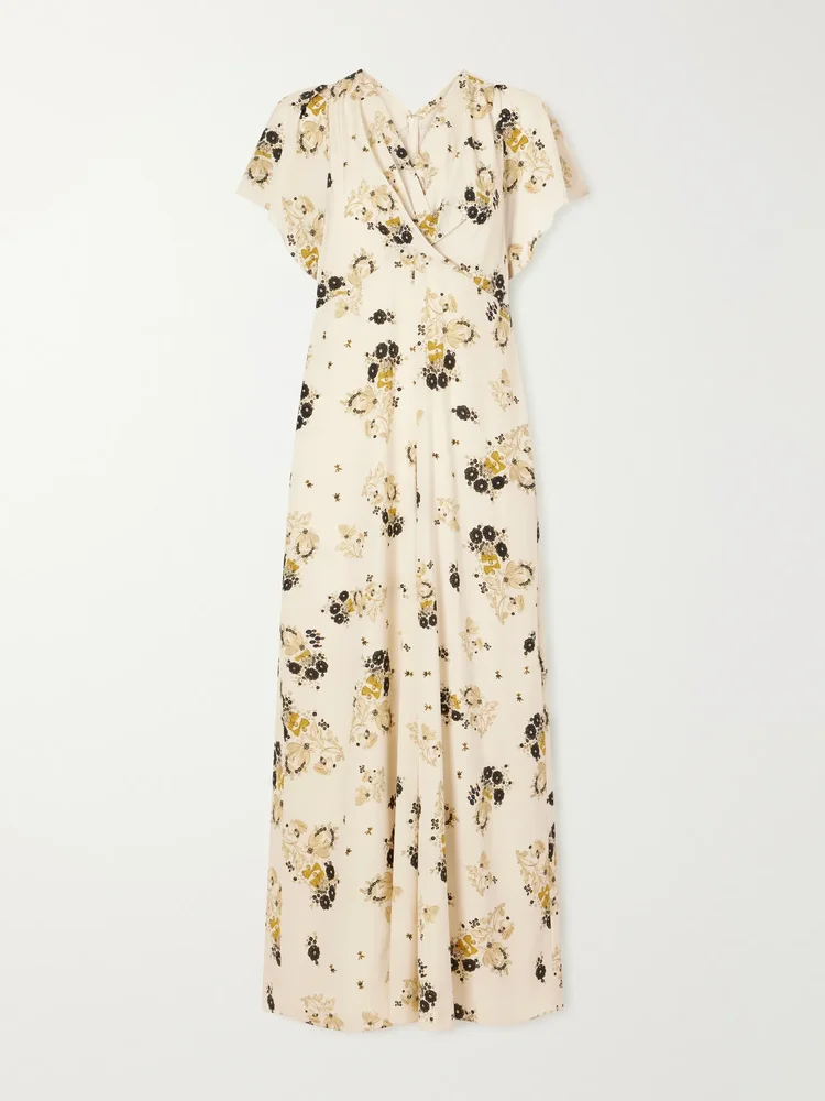 Falja draped floral-print silk-satin midi dress