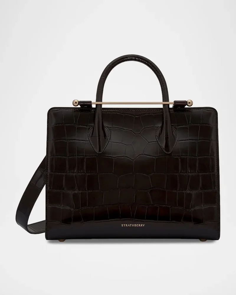 Midi Croc-Embossed Leather Tote Bag