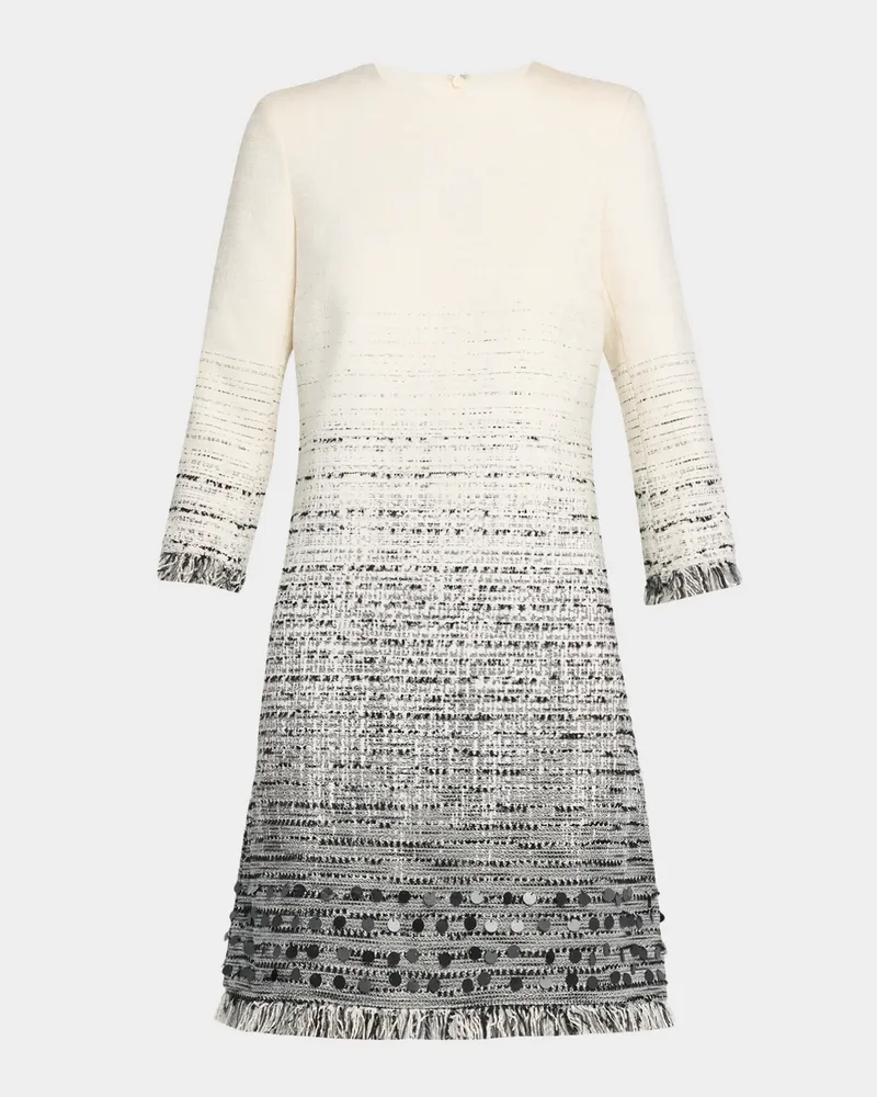 Fringe-Trim Ombre Tweed Dress