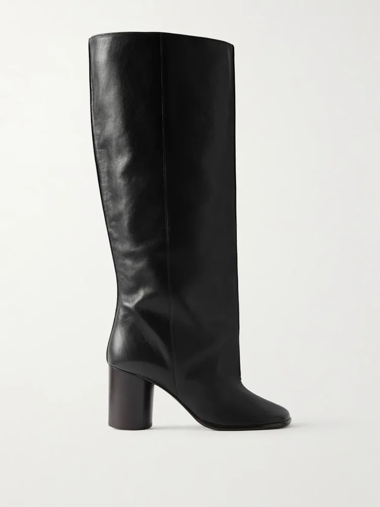 Crease leather knee boots