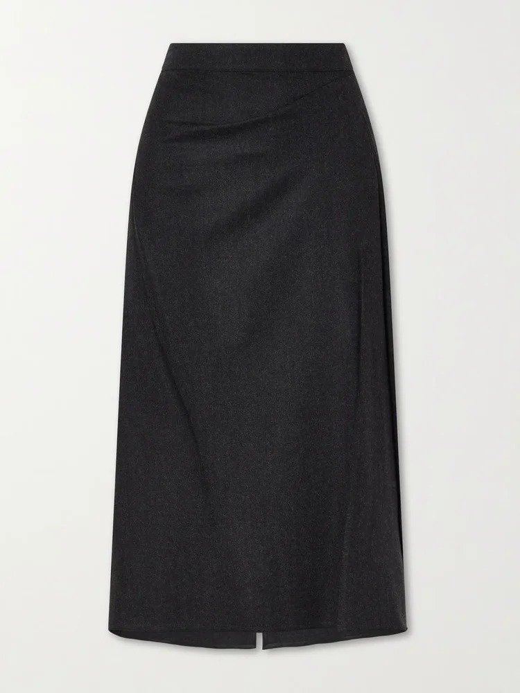 Wool pleated midi skirt