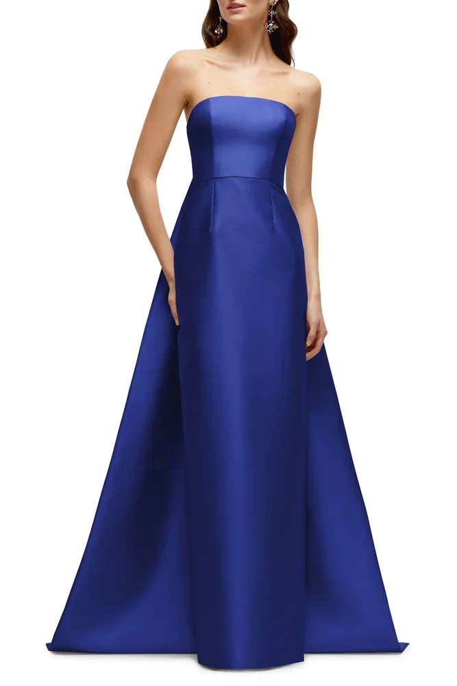 Strapless Satin Twill Column Gown with Removable Train