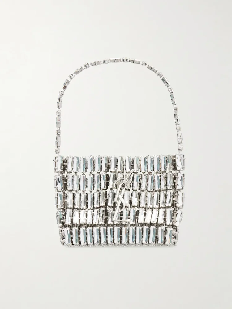 Evening micro crystal-embellished chainmail shoulder bag