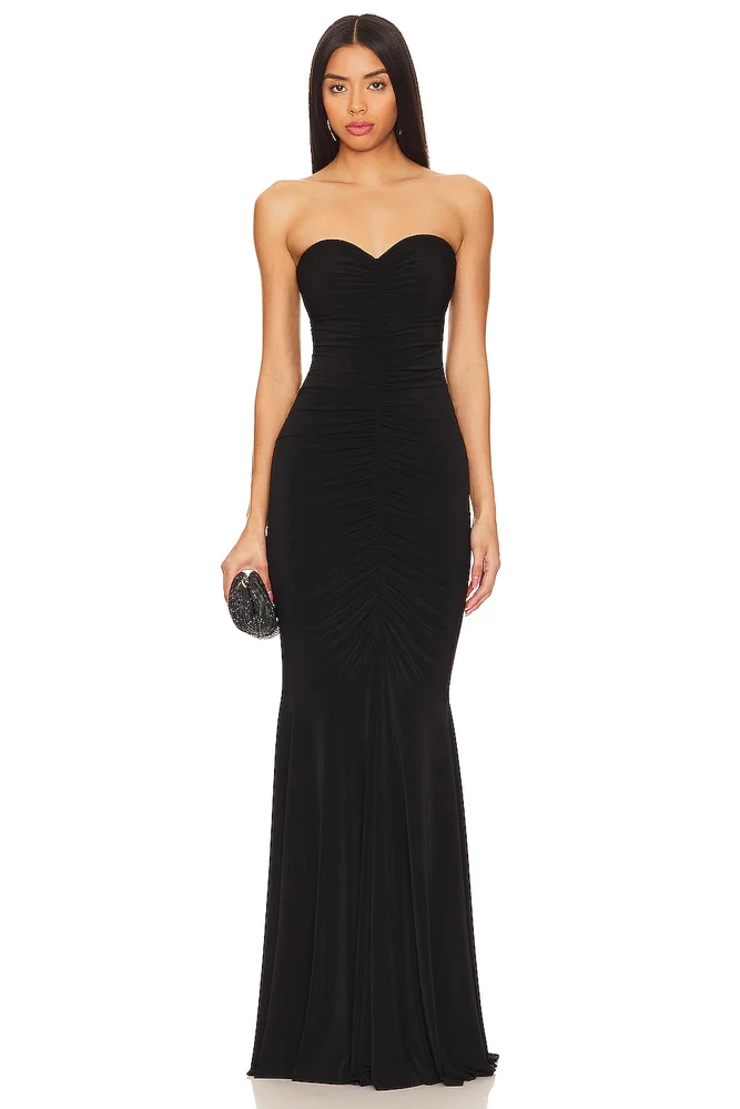 Strapless Shirred Front Fishtail Gown