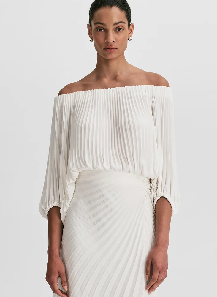 ALC Sienna Satin Pleated Off Shoulder Top