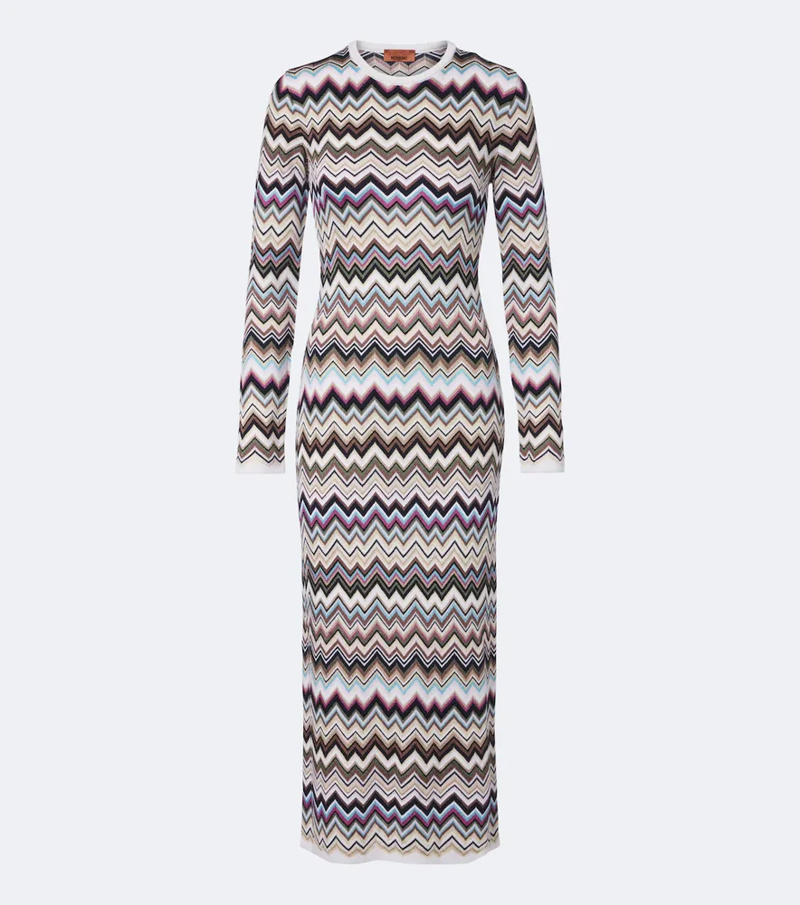Zigzag knitted wool-blend midi dress