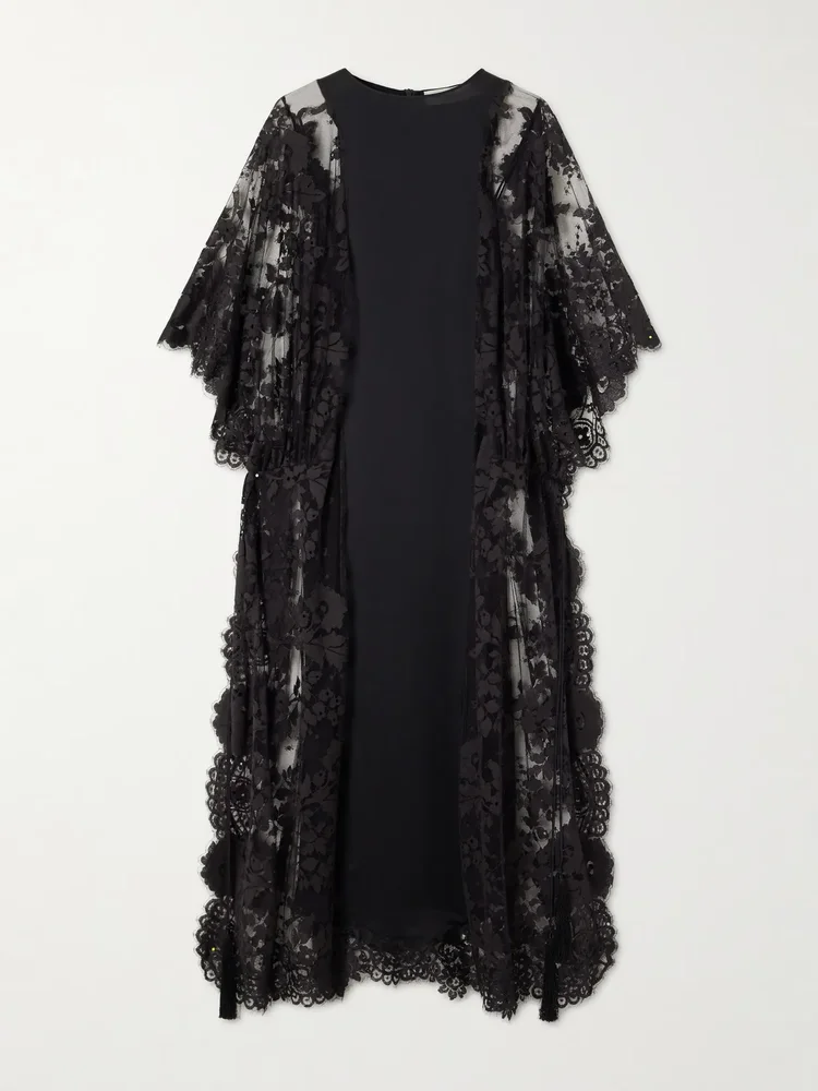 valiant satin trimmed lace midi dress