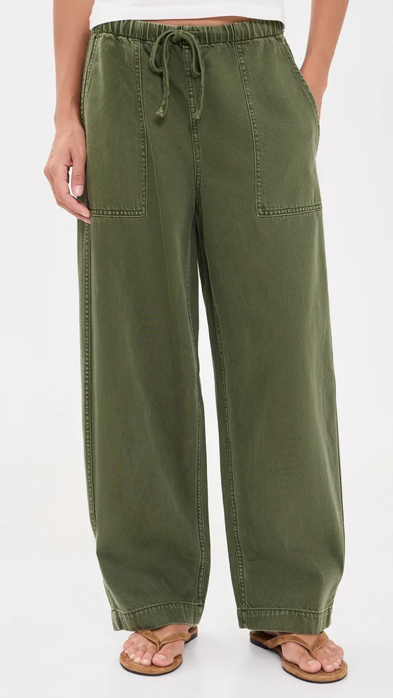 Pull-On Barrel-Leg Utility Pants in Airy Denim