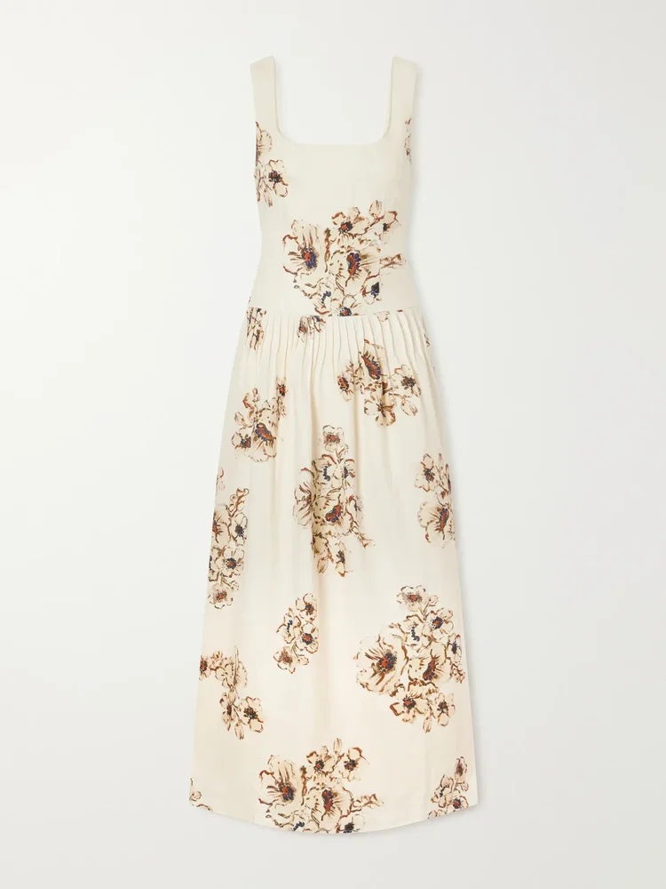 Freja pleated floral-print linen maxi dress