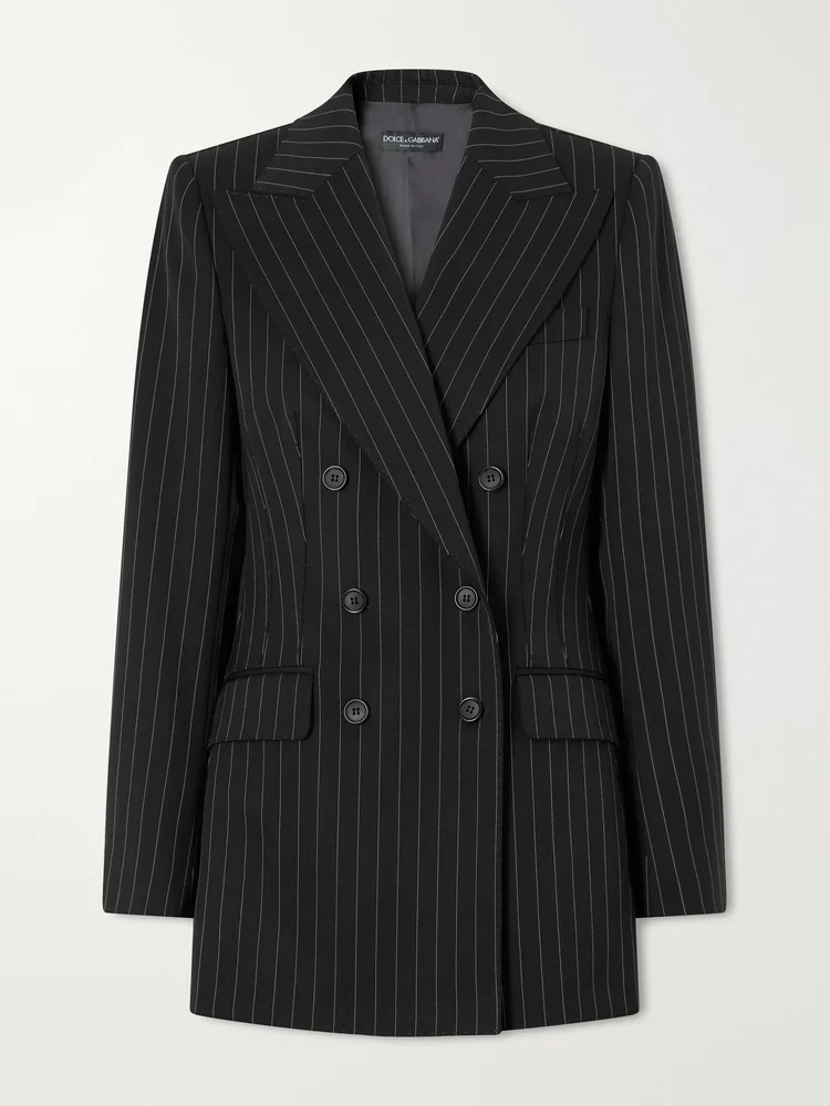 Pinstriped wool-blend blazer