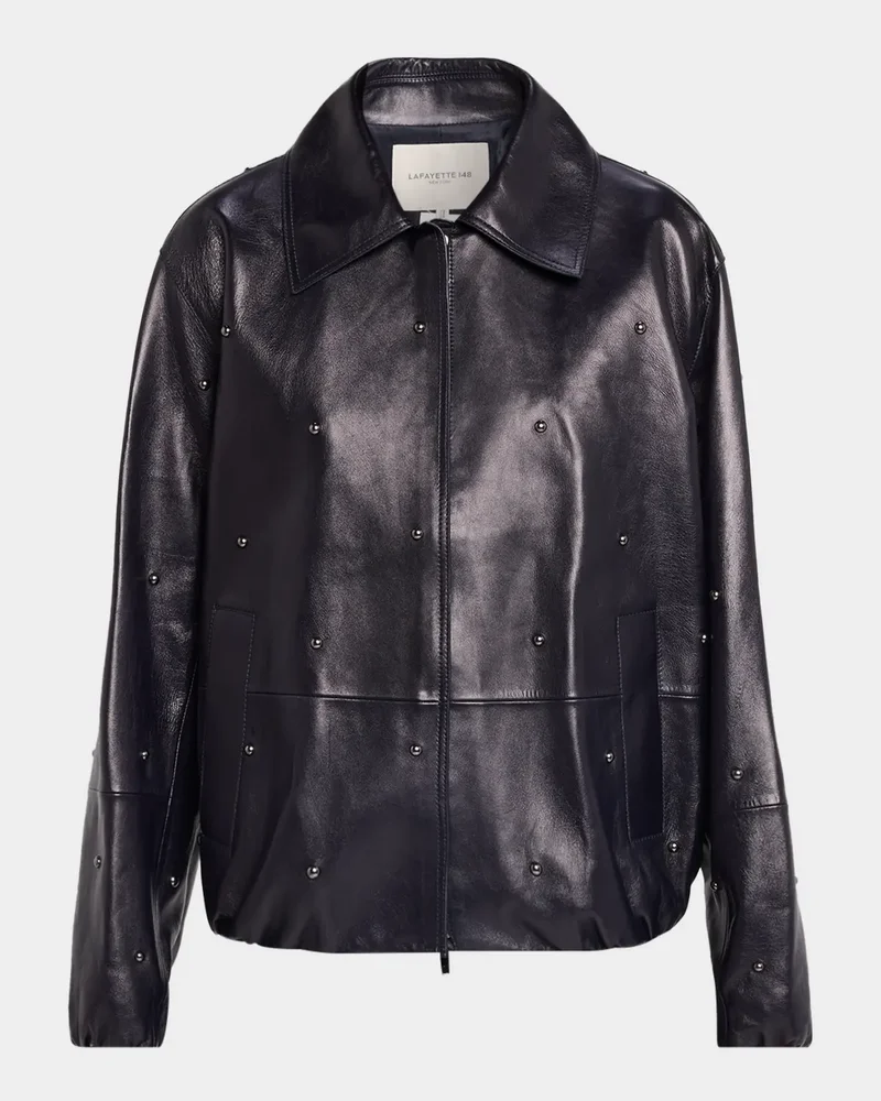Dotted Lambskin Leather Bomber Jacket