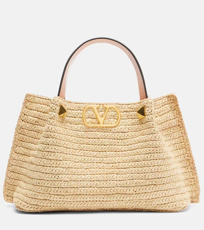 VLogo Small raffia tote bag