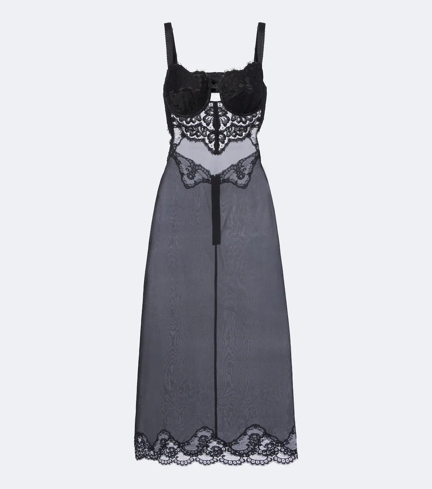 Lace-trimmed silk-blend midi dress