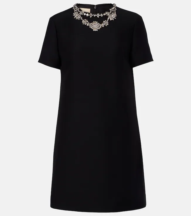 Crepe Couture embellished wool and silk minidress