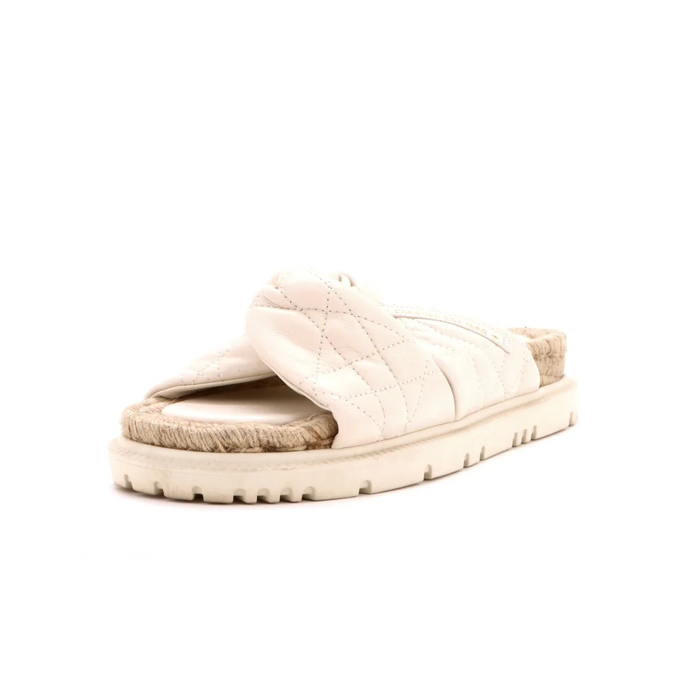 Pre-Owned Women's Dtwist Slide Espadrilles Cannage Quilt Leather