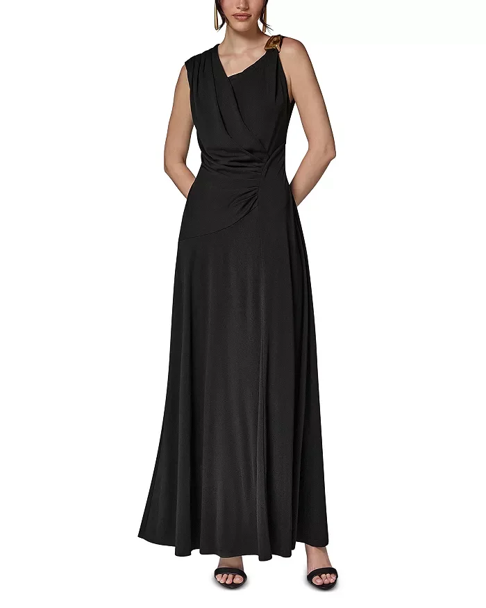 Asymmetrical Neck Draped Maxi Dress