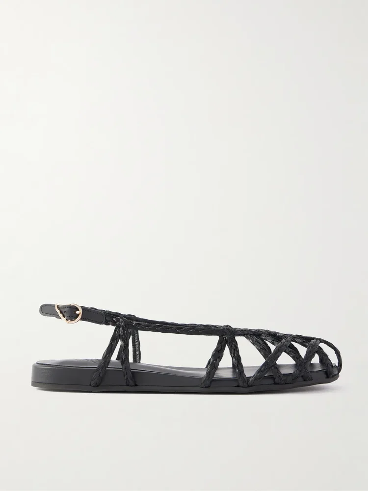 Kardia Leather Trimmed Raffia Sandals